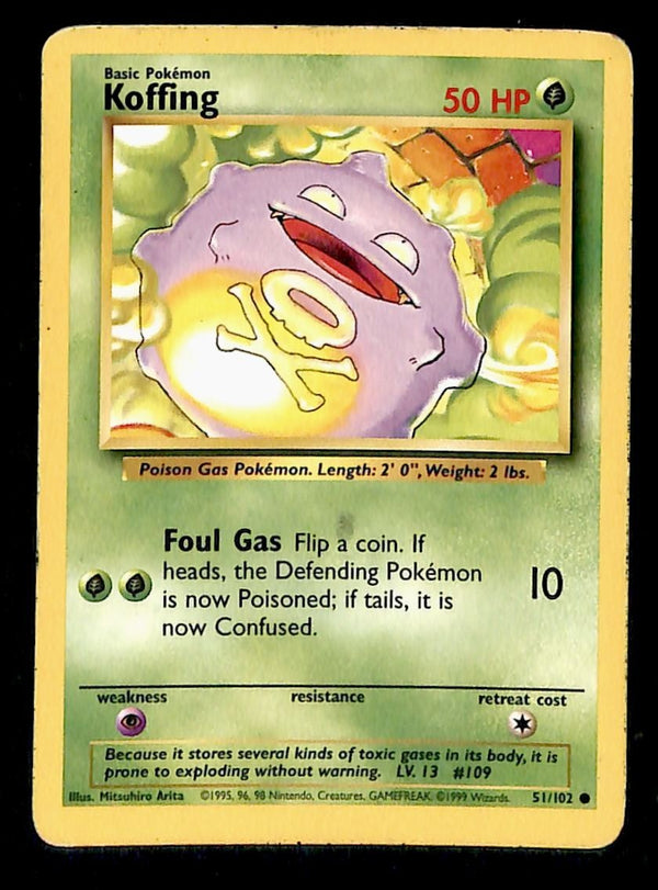 Koffing Base Set 1999 Unlimited Print VG, 51/102 Pokemon Card.