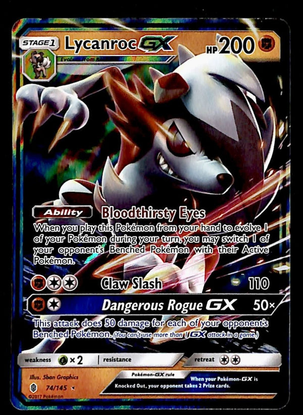Lycanroc GX Full Art Guardians Rising 74/145, NM Pokemon Card