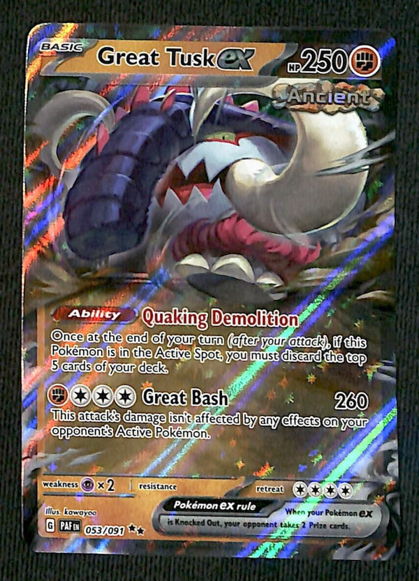 Great Tusk ex Ultra Rare Paldean Fates 053/091, NM Pokemon Card Great Tusk ex Ultra Rare Paldean Fates 053/091, NM Pokemon Card