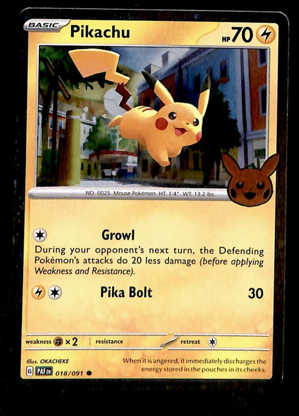 Pikachu Cosmos Holo Trick Or Trade Rare Paldean Fates 018/091, NM Pokemon Card