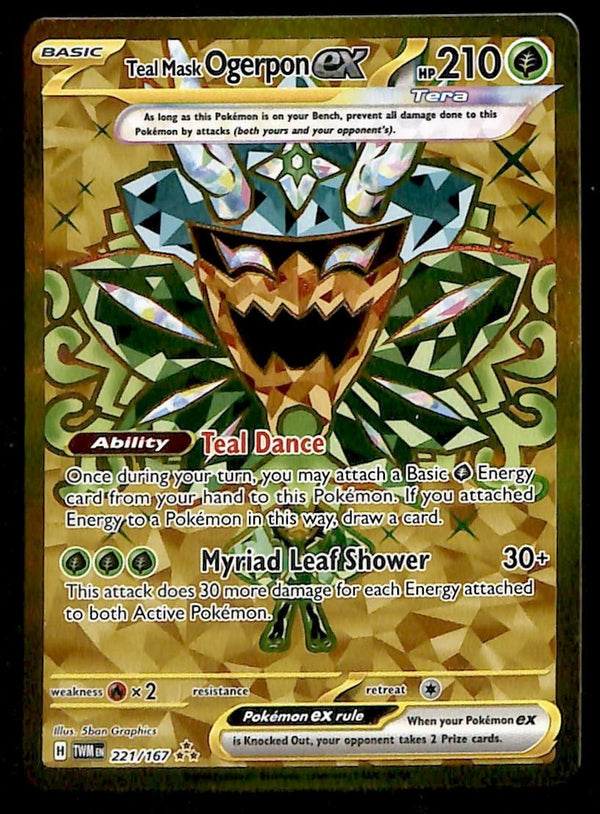 Ogerpon ex Full Art Gold Card Twilight Masquerade 221/167, NM Pokemon Ogerpon ex Full Art Gold Card Twilight Masquerade 221/167, NM Pokemon