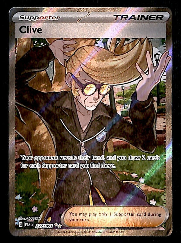 Clive Full Art Trainer Ultra Rare Paldean Fates 227/091, NM Pokemon Card