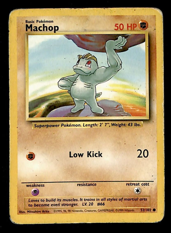 Machop Base Set 1999 Unlimited Print VG, 52/102 Pokemon Card.