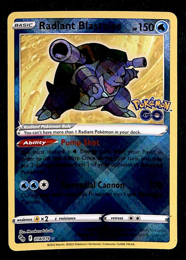 Radiant Blastoise Ultra Rare Pokemon GO 018/078, NM Pokemon Card