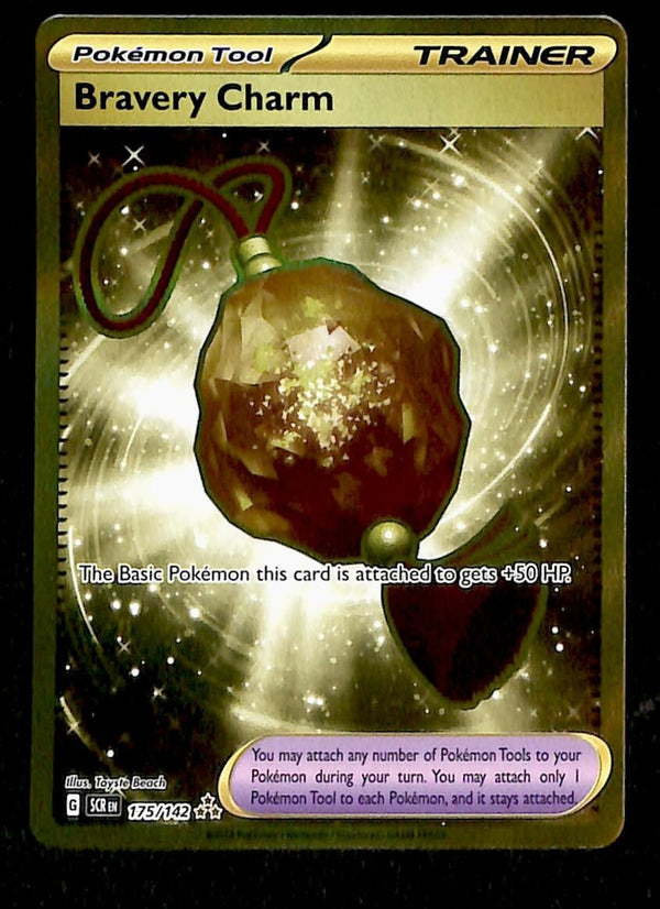 Bravery Charm Gold Card Stellar Crown 175/142, NM Pokemon Card