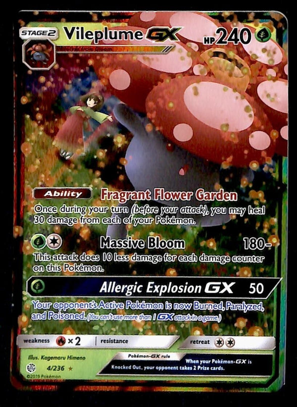 Vileplume GX Full Art Ultra Rare Cosmic Eclipse 4/236, NM Pokemon Card Vileplume GX Full Art Ultra Rare Cosmic Eclipse 4/236, NM Pokemon Card