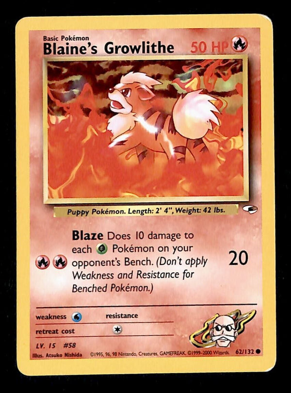 Blaine's Growlithe Gym Heroes VG, 62/132 Pokemon Card.