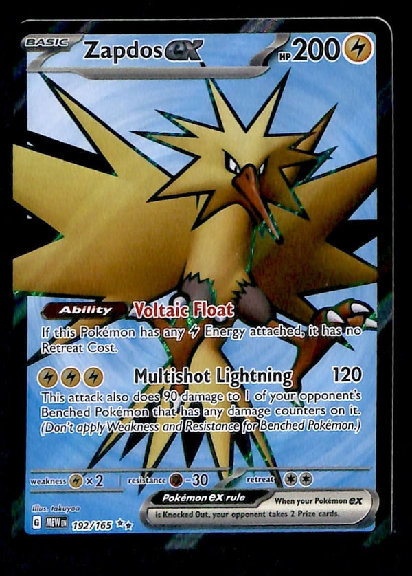 Zapdos Ex Full Art Scarlet & Violet 151 192/165, NM Pokemon Card