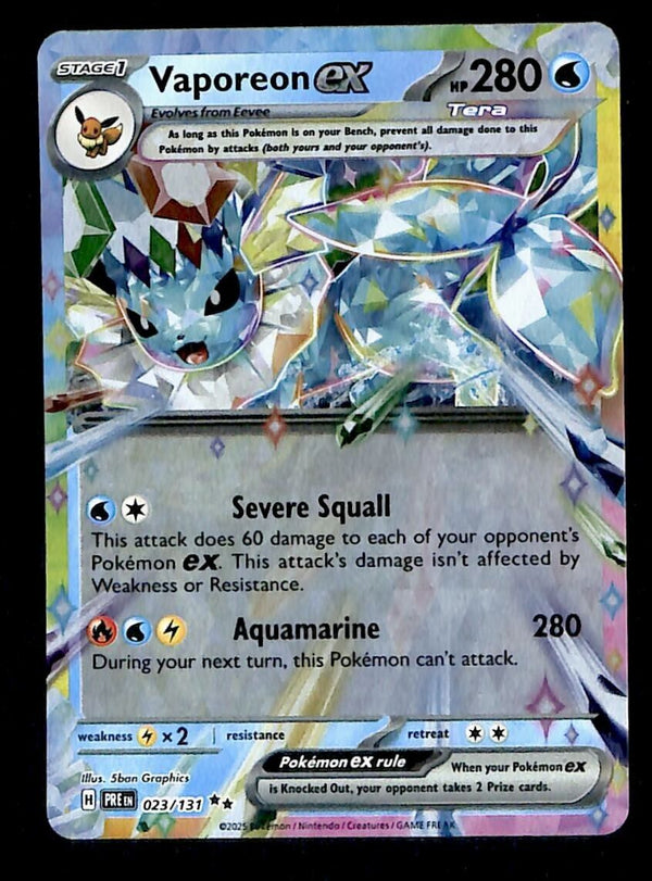 Vaporeon ex Ultra Rare Prismatic Evoloutions 023/131, NM Pokemon Card Vaporeon ex Ultra Rare Prismatic Evoloutions 023/131, NM Pokemon Card