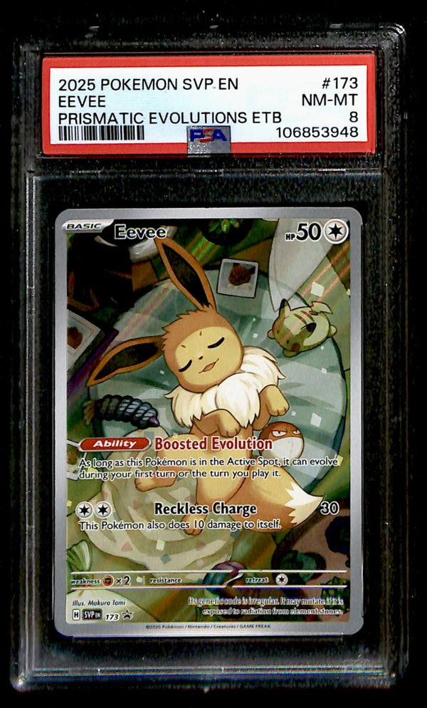 Eevee Full Art Black Star Promo SVP 173, PSA 8 Pokemon Card