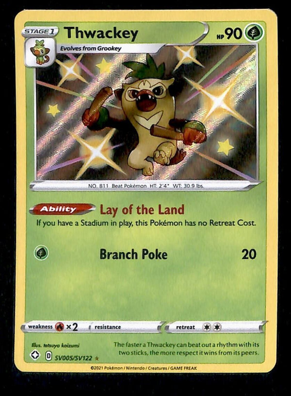 Shiny Thwackey Ultra Rare Shining Fates SV005/SV122, NM Pokemon Card Shiny Thwackey Ultra Rare Shining Fates SV005/SV122, NM Pokemon Card