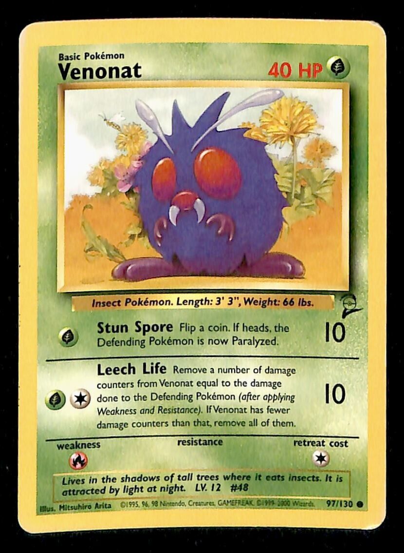 Venonat Base Set 2 VG, 97/130 Pokemon Card