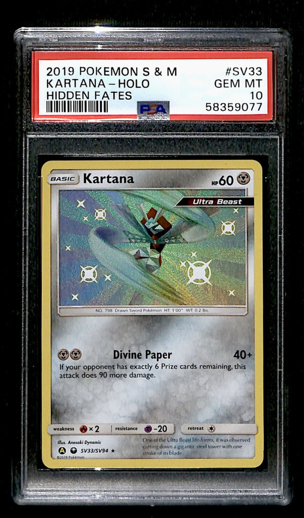 Shiny Kartana Holo Hidden Fates SV33/SV94 , PSA 10 Pokemon Card