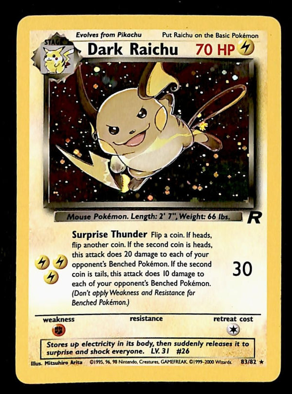 Dark Raichu Holo Secret Rare Team Rocket 83/82, EX Pokemon Card.