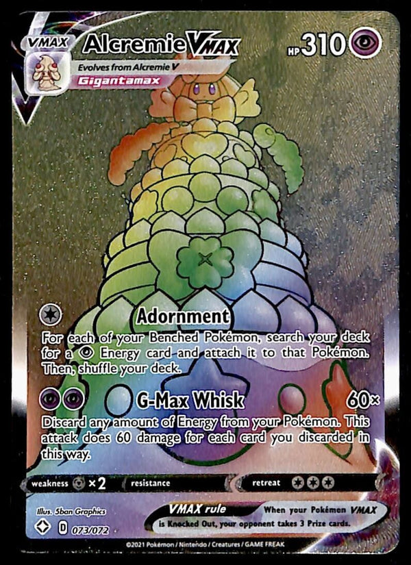 Alcremie VMAX Rainbow Rare Shining Fates 073/072, NM Pokemon Card