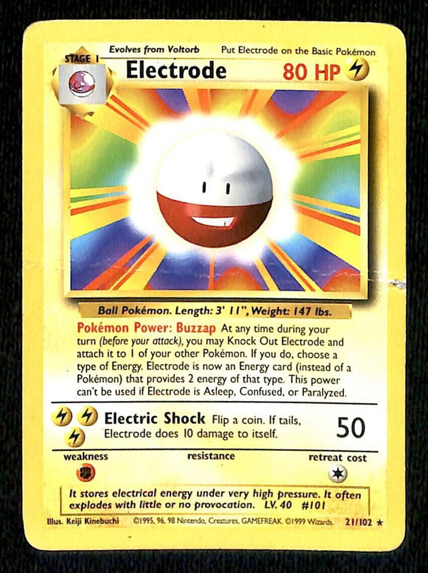 Electrode Base Set 1999 Unlimited Print PLAYED, 21/102 Pokemon Card.