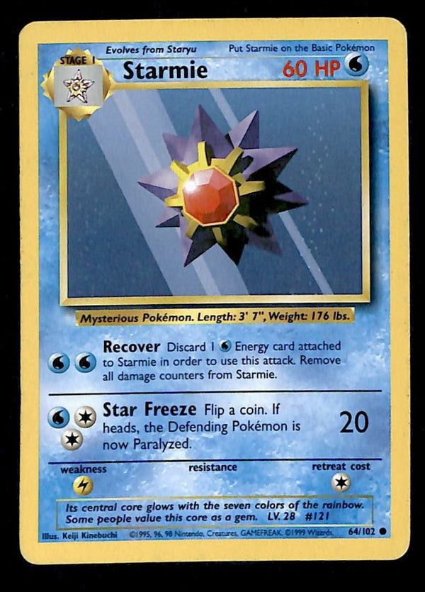 Starmie Base Set 1999 Unlimited Print LP, 64/102 Pokemon Card.