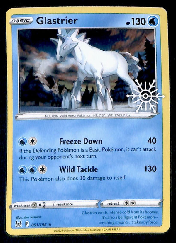 Glastrier Cosmos Holo Snowflake Stamp Lost Origin 051/196, EX Pokemon Card