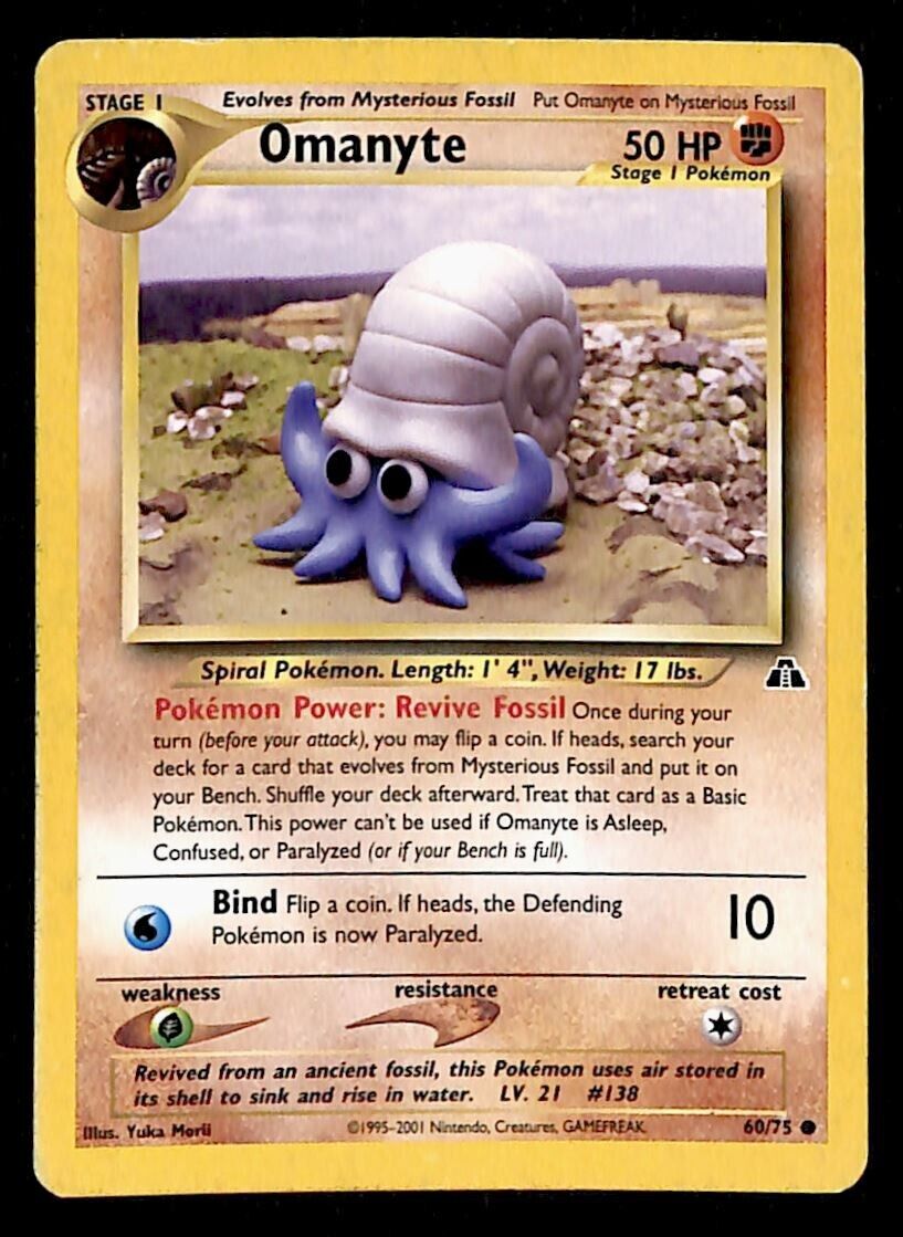 Omanyte Neo Discovery VG, 60/75 Pokemon Card.