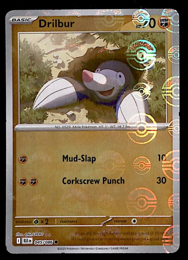 Drilbur Pokeball Black Bolt 045/086, NM Pokemon Card