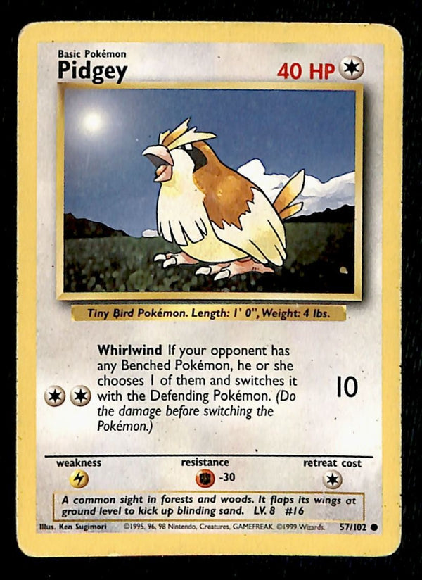 Pidgey Base Set 1999 Unlimited Print VG, 57/102 Pokemon Card.