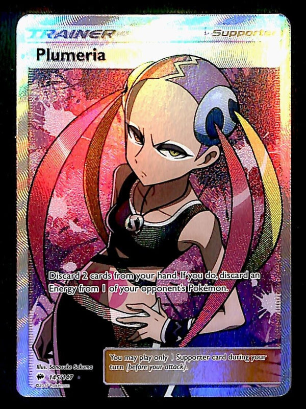 Plumeria Full Art Trainer Burning Shadows 145/147, NM Pokemon Card