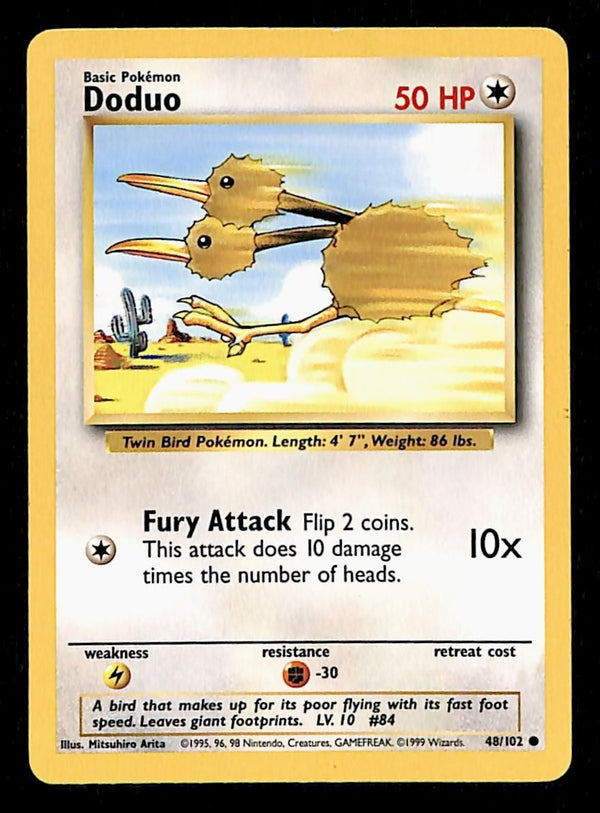 Doduo Base Set 1999 Unlimited Print NM, 48/102 Pokemon Card.