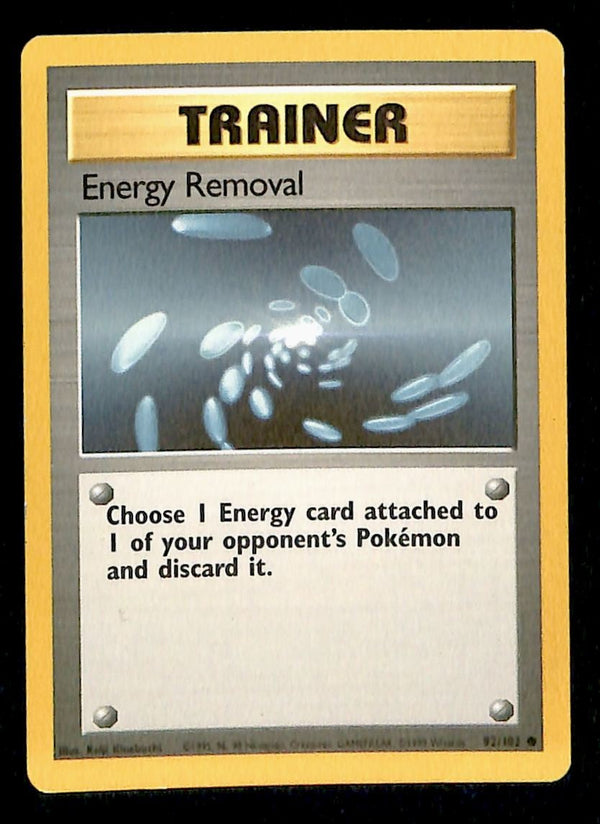 Energy Removal Base Set 1999 Unlimited Print LP, 92/102 Pokemon Card.