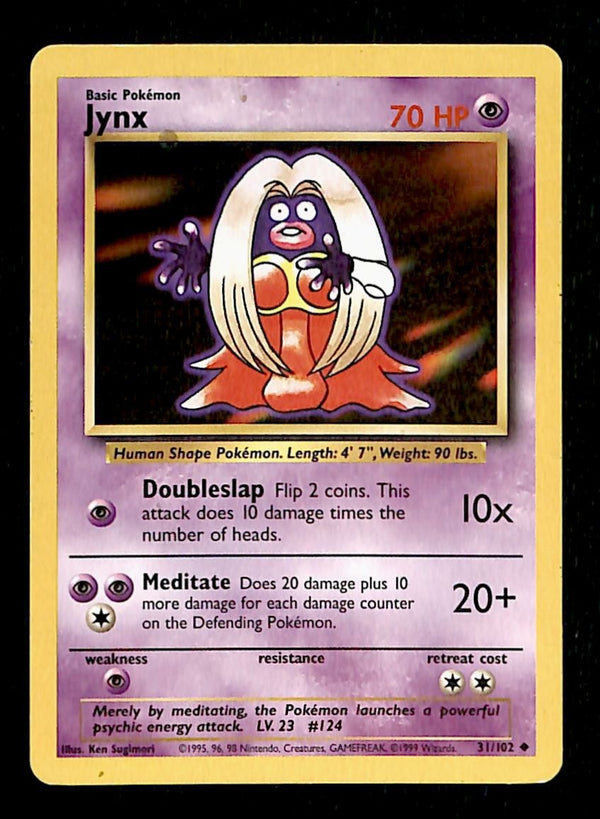 Jynx Base Set 1999 Unlimited Print LP, 31/102 Pokemon Card.