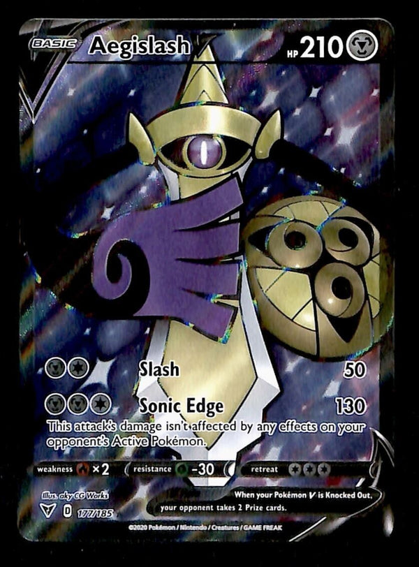 Aegislash V Full Art Ultra Rare Vivid Voltage 177/185, NM Pokemon Card Aegislash V Full Art Ultra Rare Vivid Voltage 177/185, NM Pokemon Card