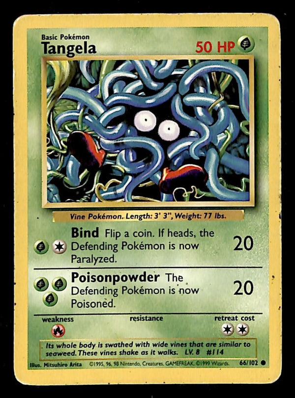 Tangela Base Set 1999 Unlimited Print VG, 66/102 Pokemon Card.