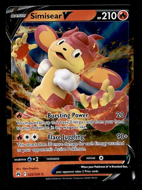Simisear V Ultra Rare Crown Zenith  022/159, NM Pokemon Card