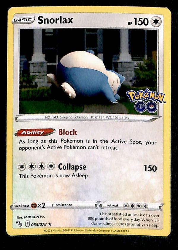 Snorlax Holo Pokemon GO 055/078, NM Pokemon Card