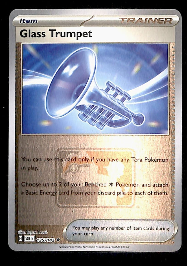 Glass Trumpet Play! stamped Stellar Crown 135/142, NM Pokemon Card