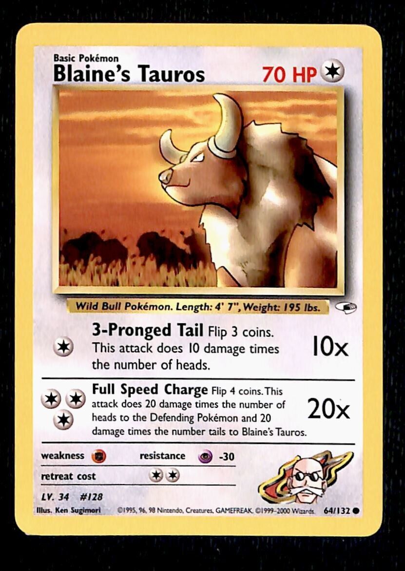 Blaine's Tauros Gym Heroes EX,  64/132 Pokemon Card.