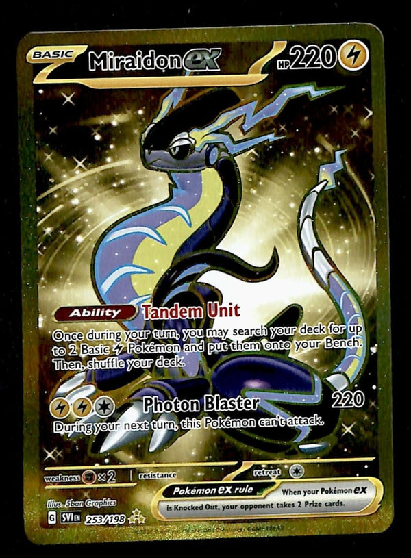 Miraidon ex Gold Hyper Rare Scarlet & Violet Base 253/198, NM Pokemon Card