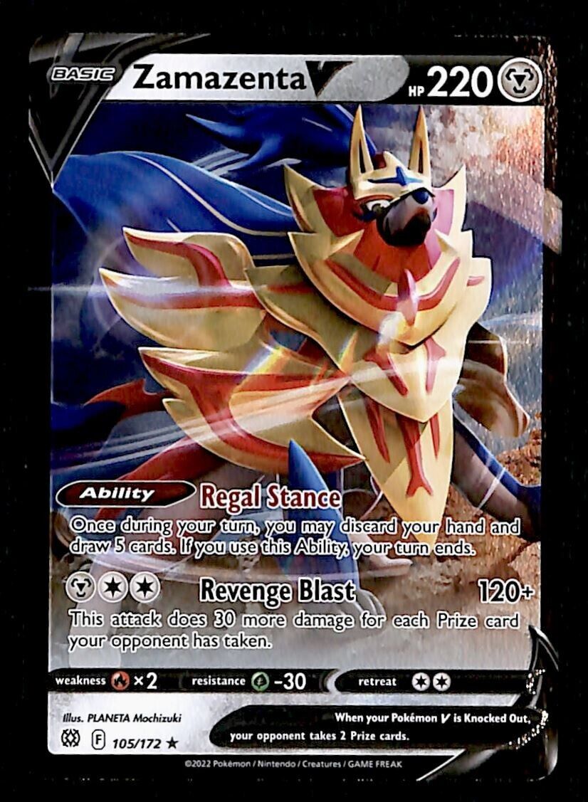 Zamazenta V Ultra Rare Brilliant Stars 105/172, NM Pokemon Card