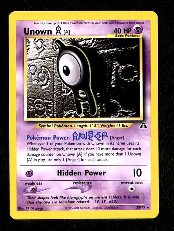 Unown A Neo Discovery NM, 33/75 Pokemon Card.