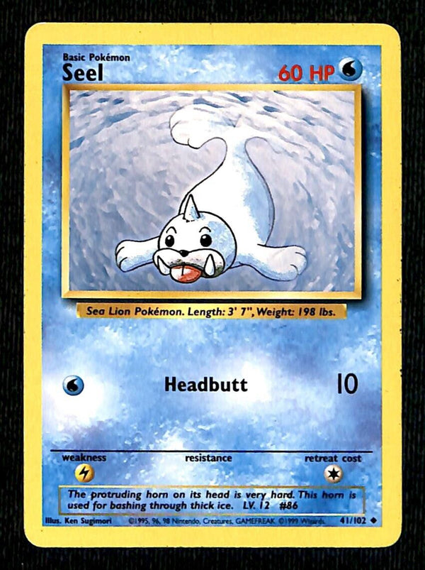 Seel Base Set 1999 Unlimited Print EX, 41/102 Pokemon Card.