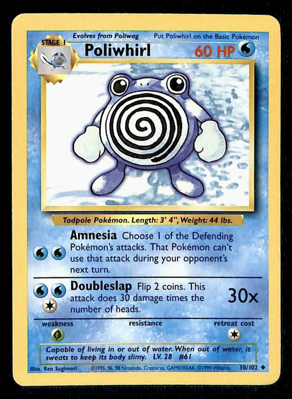 Poliwhirl Base Set 1999 Unlimited Print LP, 38/102 Pokemon Card.