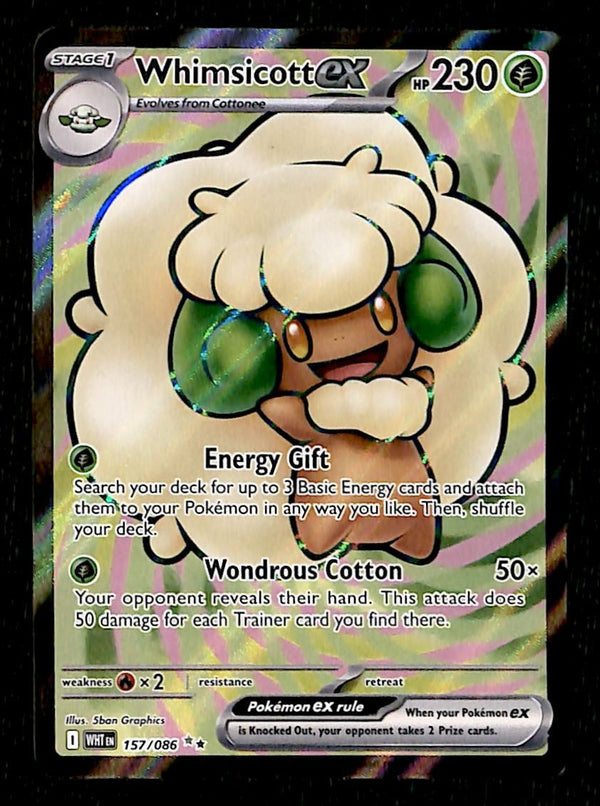 Whimsicott ex Full Art White Flare 157/086, NM Pokemon Card