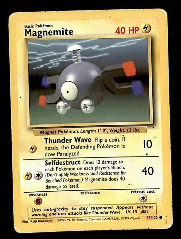 Magnemite Base Set 1999 Unlimited Print VG, 53/102 Pokemon Card.