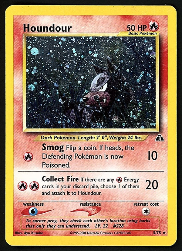 Houndour Holo Neo Discovery MP, 5/75 Pokemon Card.