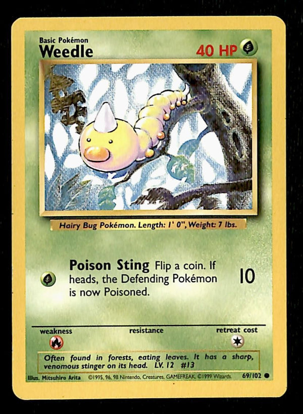 Weedle Base Set 1999 Unlimited Print LP, 69/102 Pokemon Card.