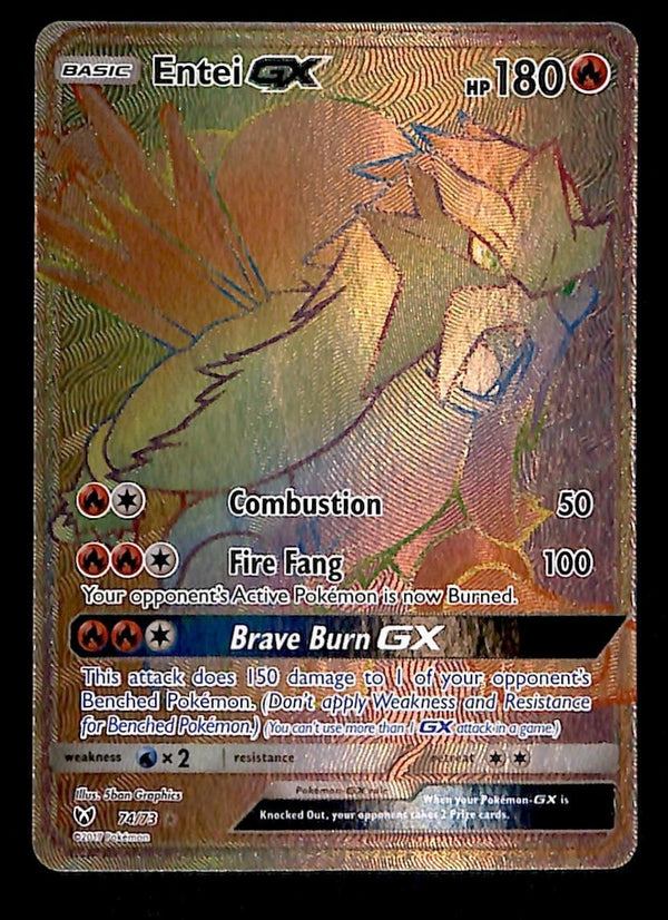 Entei GX Rainbow Rare Shining Legends 74/73, NM Pokemon Card