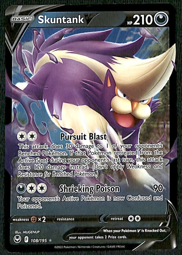 Skuntank V Ultra Rare Silver Tempest 108/195, NM Pokemon Card Skuntank V Ultra Rare Silver Tempest 108/195, NM Pokemon Card