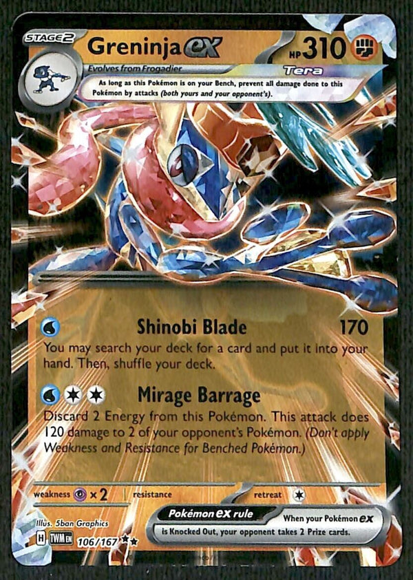 Greninja ex Ultra Rare Twilight Masquerade 106/167, NM Pokemon Card Greninja ex Ultra Rare Twilight Masquerade 106/167, NM Pokemon Card