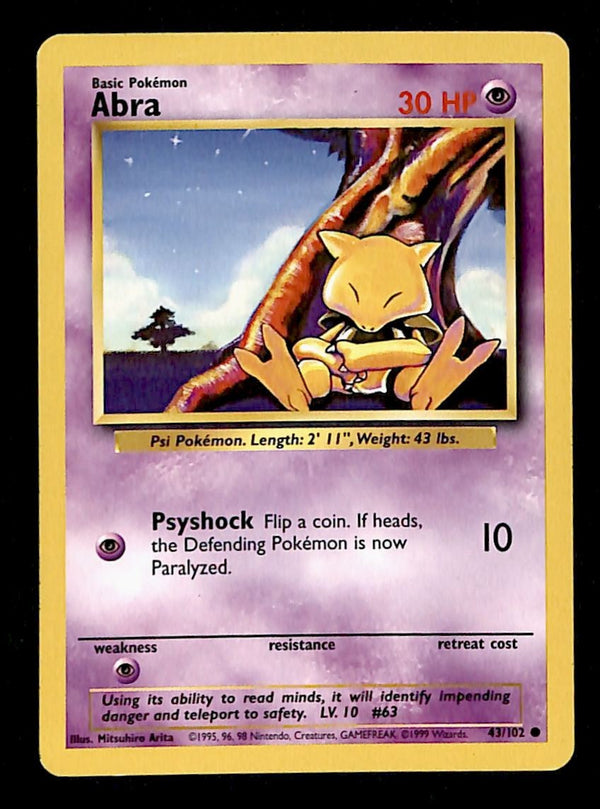Abra Base Set 1999 Unlimited Print LP, 43/102 Pokemon Card.