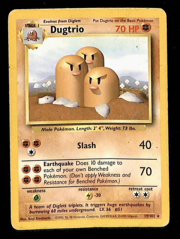 Dugtrio Base Set 1999 Unlimited Print VG, 19/102 Pokemon Card.