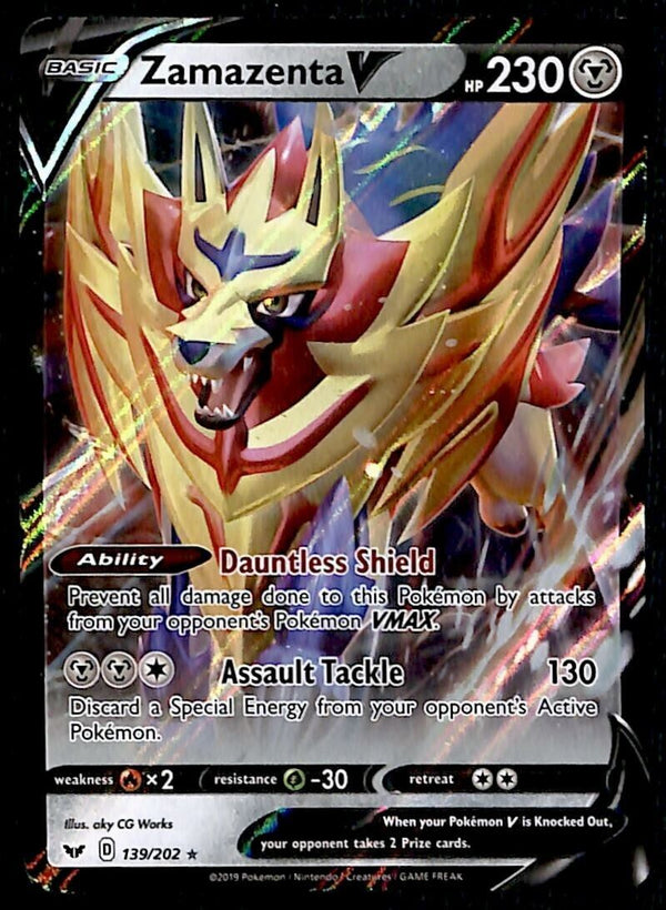 Zamazenta V Ultra Rare Sword & Shield 139/202, NM Pokemon Card Zamazenta V Ultra Rare Sword & Shield 139/202, NM Pokemon Card
